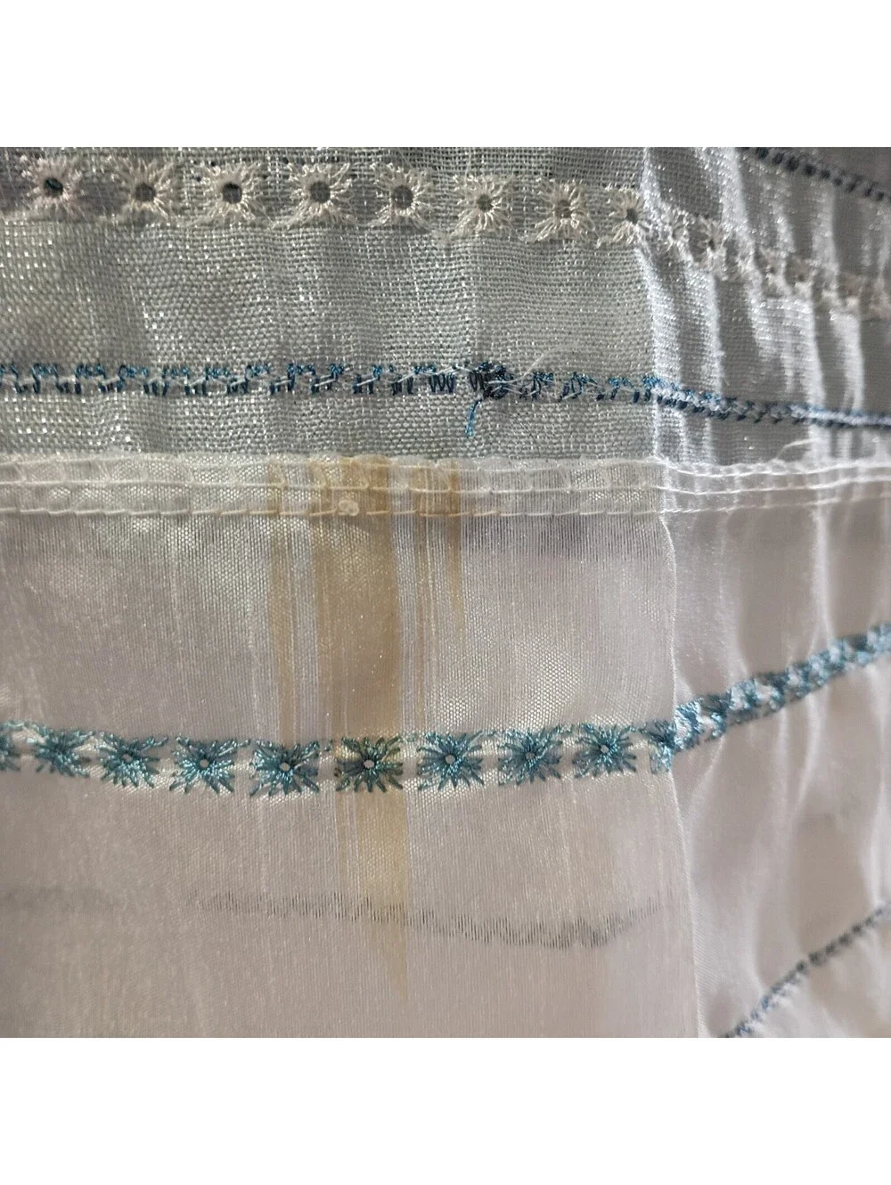 White and Blue Embroidered shower Curtain